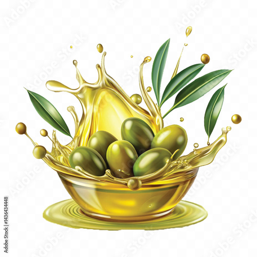 realistic smooth liquid extra virgin olive oil splash isolated on white background.