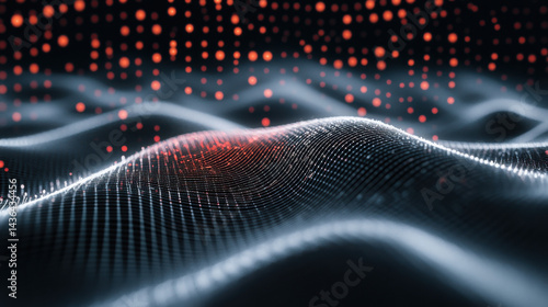 Abstract Digital Waves with Dots in Dark Background and Bright Colors