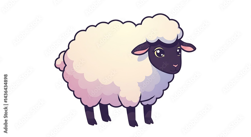 Obraz premium Standing Sheep Cartoon Illustration with Fluffy Wool