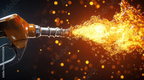 Fuel Pump Spouting Flames and Liquid in Fiery Background