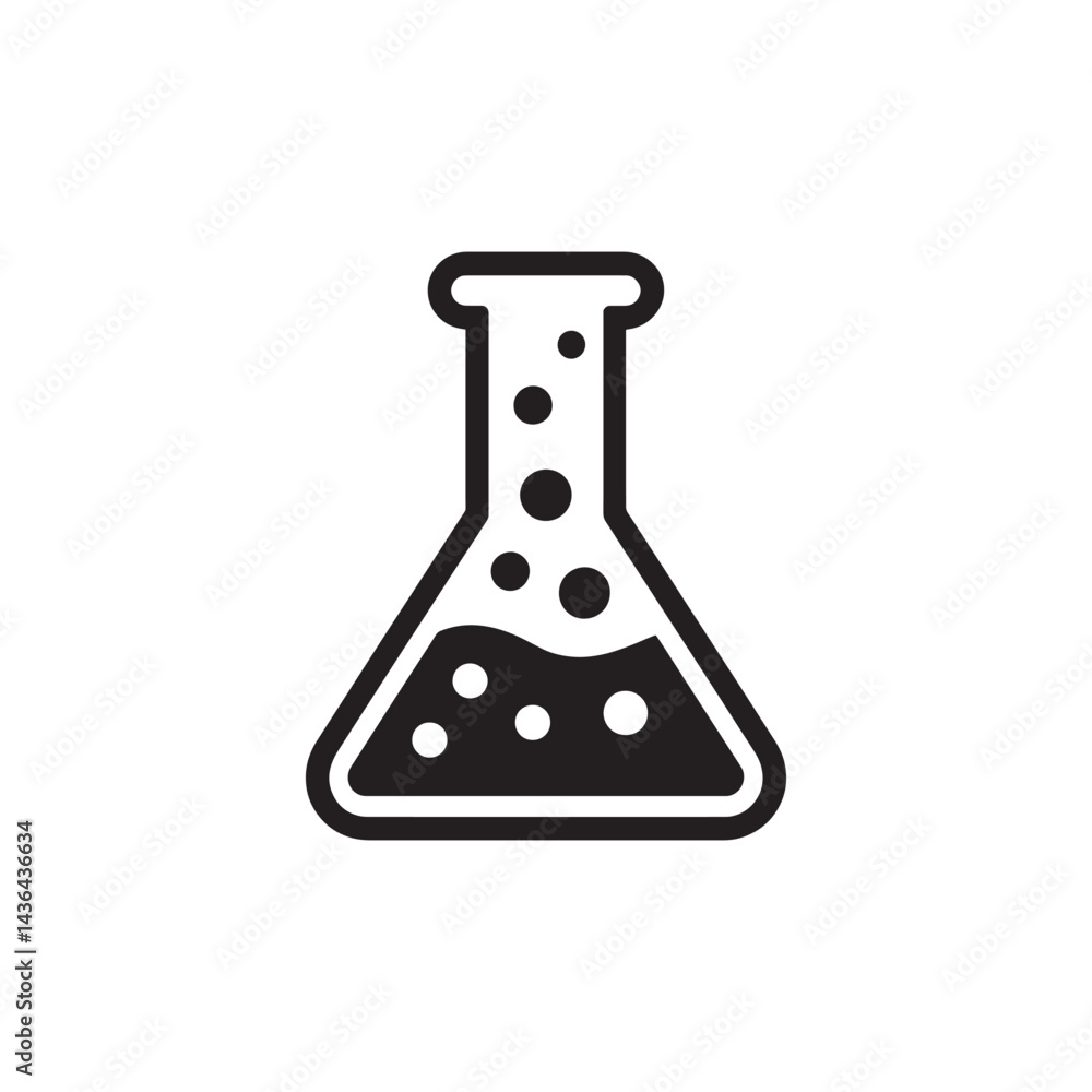 Black and White Laboratory Flask Icon Vector Representing Chemistry, Experiments, and Scientific Research for Digital Artwork Editable Illustration Isolated on a White Background Black and White Laboratory Flask Icon Vector Representing Chemistry, Experiments, and Scientific Research for Digital Artwork Editable Illustration Isolated on a White Background