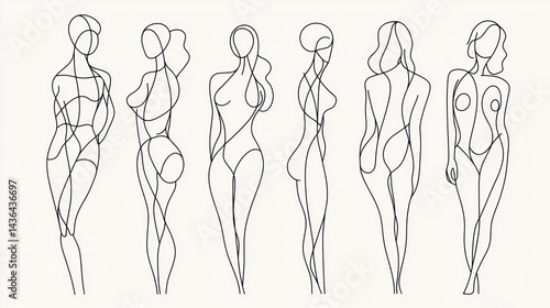A minimalist line art illustration of different body shapes