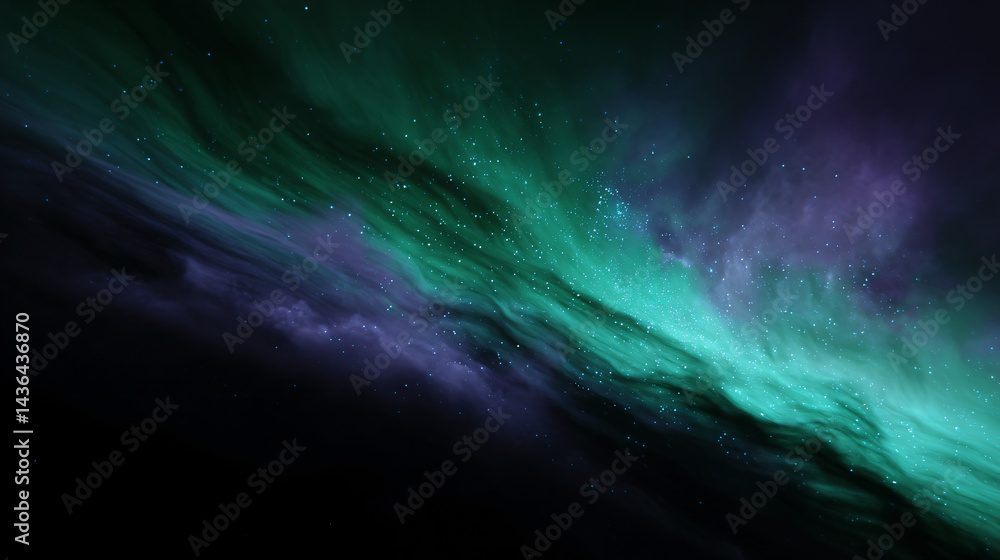 Fototapeta premium Cosmic nebula in swirling green and purple tones