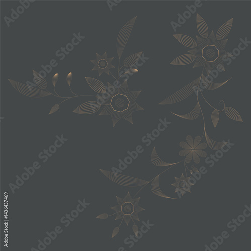 Elegant Golden Floral corner arrangements for decorative embellishment in Line Art Style