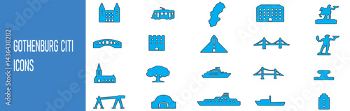 Collection of gothenburg city Icons Illustrating Culture, Landmarks, and National Symbols