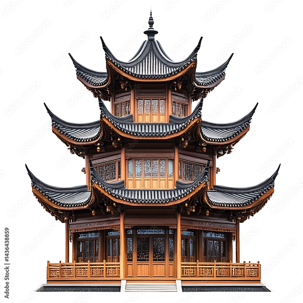Fototapeta premium Wooden Chinese architecture with ornate roof features high resolution picture
