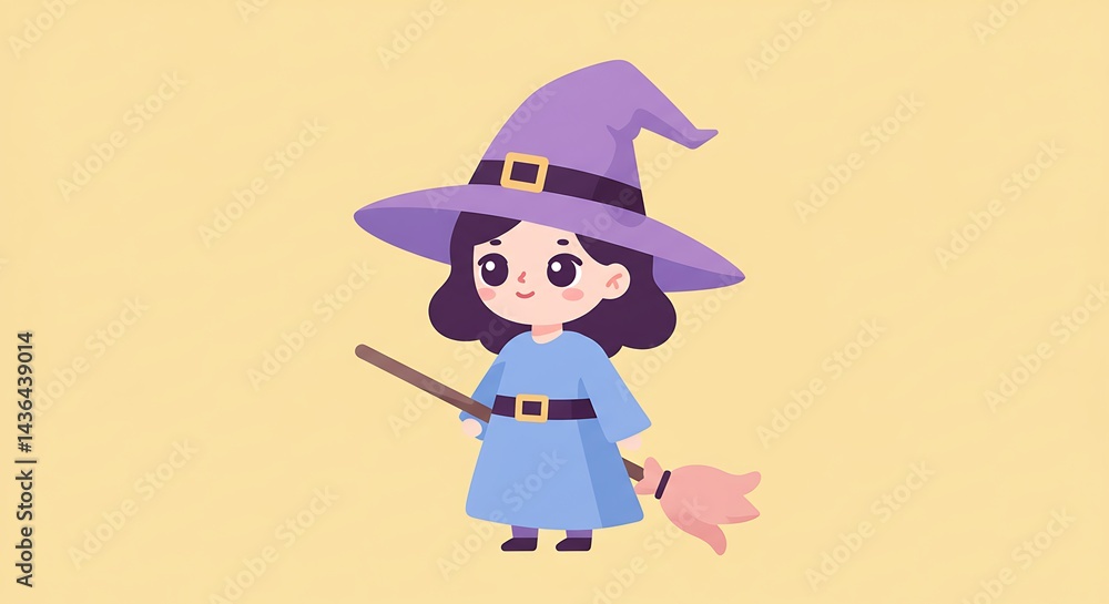 Cartoon Girl Dressed As a Witch Holding a Broom Cartoon Girl Dressed As a Witch Holding a Broom