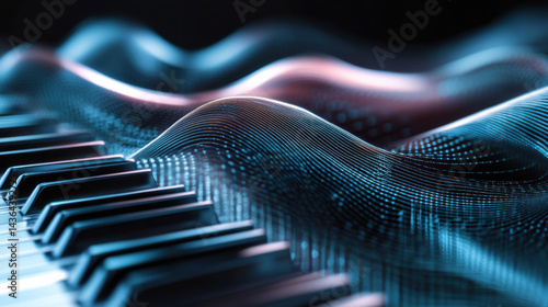 Abstract Waves of Sound with Piano Keys in a Futuristic Design