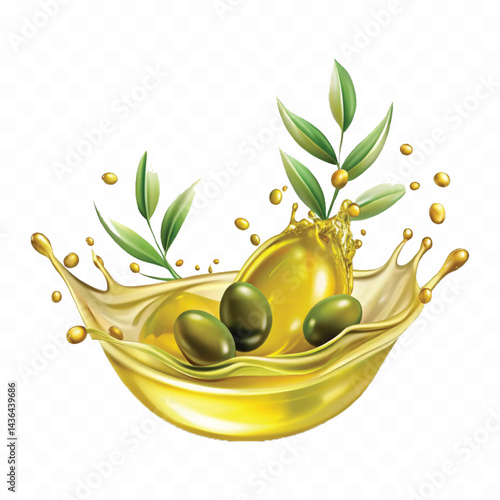 realistic smooth liquid extra virgin olive oil splash isolated on white background.