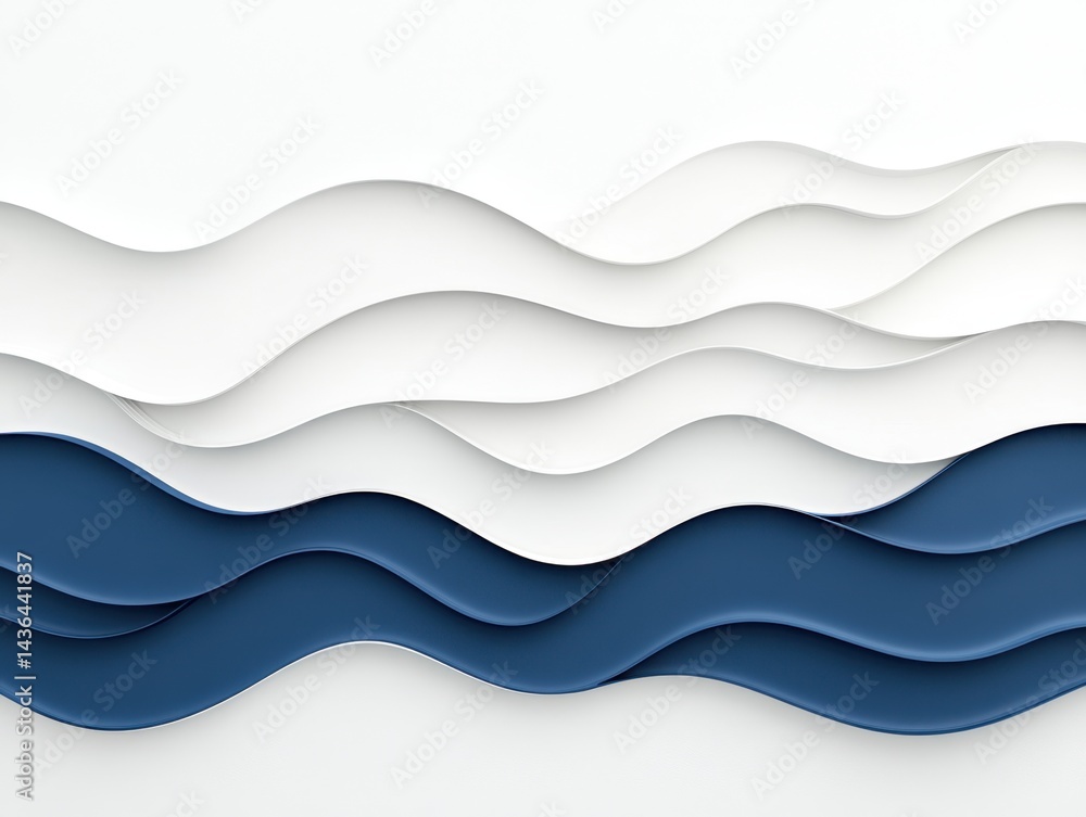 Naklejka premium Abstract wavy design in shades of white and blue, layered effect