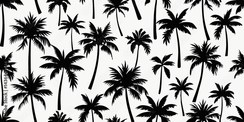 Seamless Pattern of Black Palm Tree Silhouettes on White Background Seamless Pattern of Black Palm Tree Silhouettes on White Background