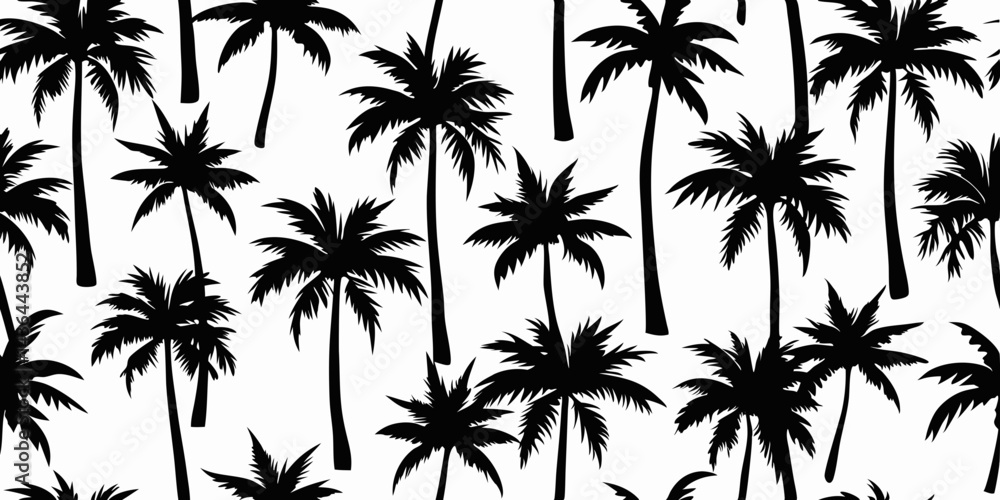Seamless Pattern Black Silhouettes Tropical Palm Trees White Background Seamless Pattern Black Silhouettes Tropical Palm Trees White Background