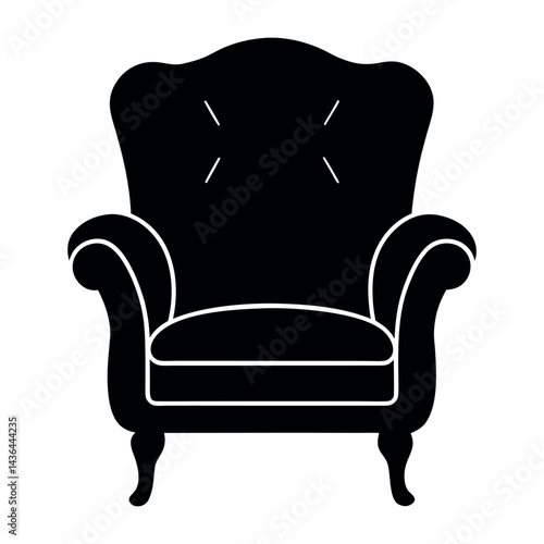 black leather armchair  on white background 