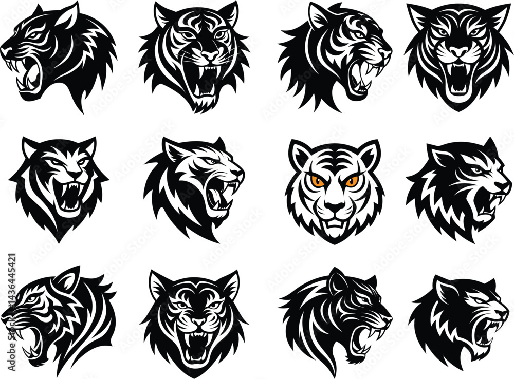 Tiger Head Silhouette Icon Logo Vector Illustration Tiger Head Silhouette Icon Logo Vector Illustration
