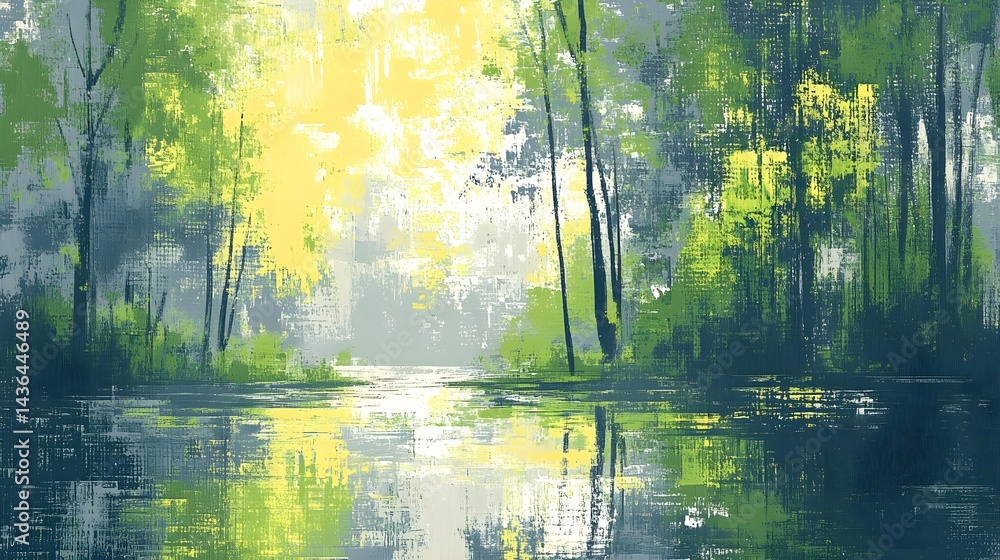 Fototapeta premium Serene Digital Painting of Green and Yellow Nature Reflection