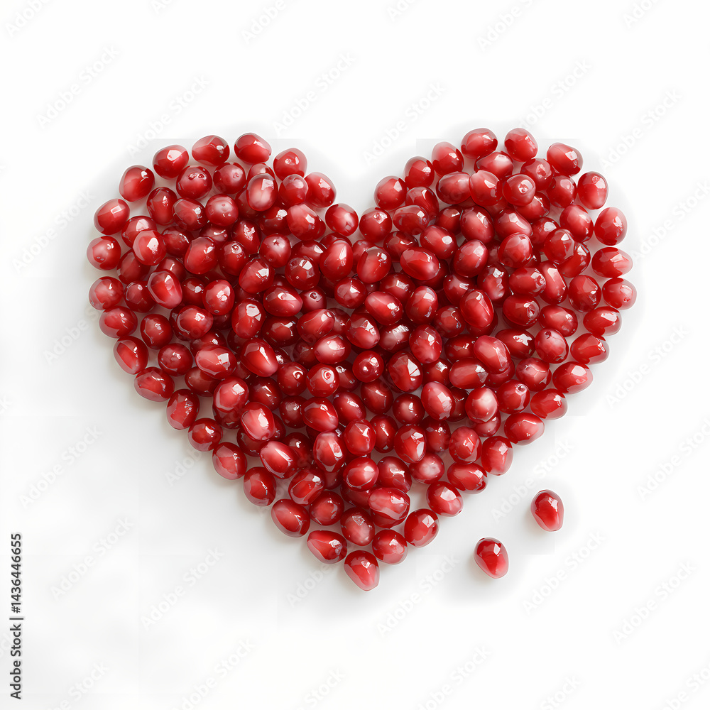 Heart-Shaped Pomegranate Seeds on White Background A Vibrant Symbol of Health and Love Heart-Shaped Pomegranate Seeds on White Background A Vibrant Symbol of Health and Love