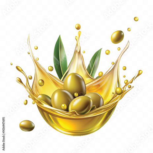 realistic smooth liquid extra virgin olive oil splash isolated on white background.