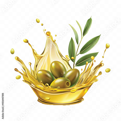 realistic smooth liquid extra virgin olive oil splash isolated on white background.