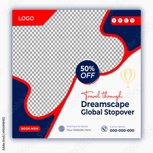 Travel and tour social media posts and web banner square design template