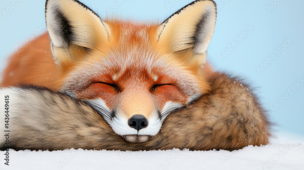 A sleeping fox nestled in snow A sleeping fox nestled in snow