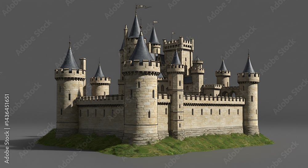 Fototapeta premium Majestic Castle Exterior with Towers and Stone Walls
