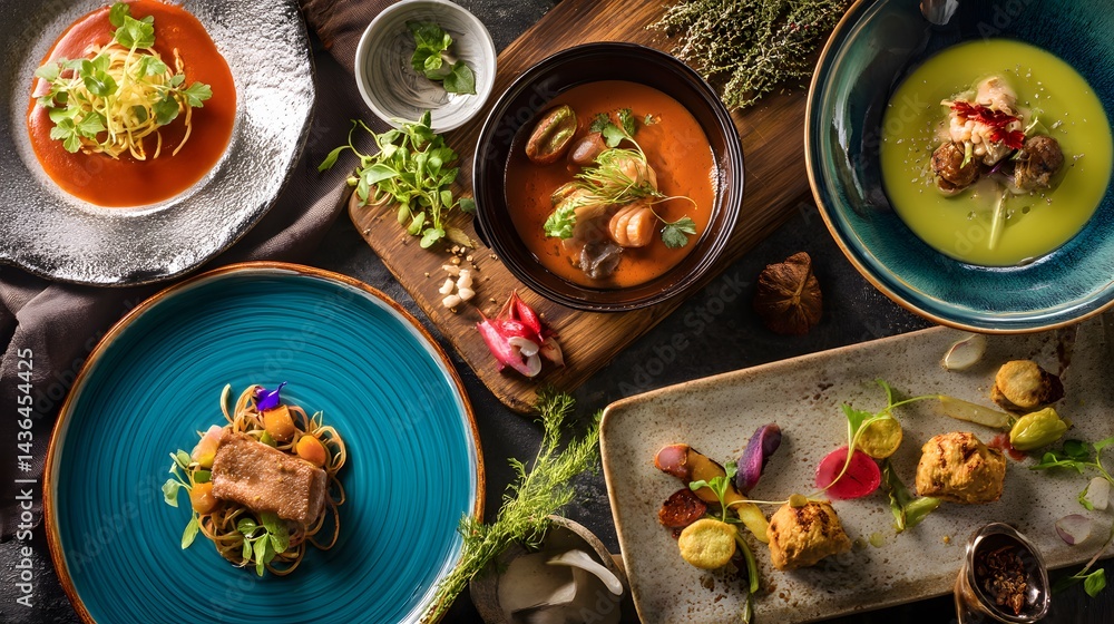 custom made wallpaper toronto digitalVibrant Symphony of Colors and Textures in Culinary Dishes on a Rustic Table Setting