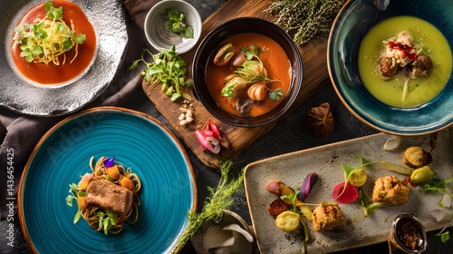 Wallpaper Mural Vibrant Symphony of Colors and Textures in Culinary Dishes on a Rustic Table Setting Torontodigital.ca