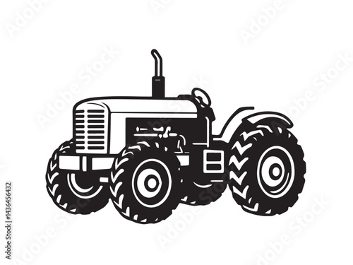 Farm tractor, black and white silhouette logo design isolated on a white background. A farm Tractor Silhouette. Vector illustration.	