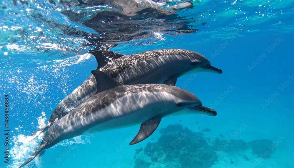Fototapeta premium dolphins playing in the ocean, close up
