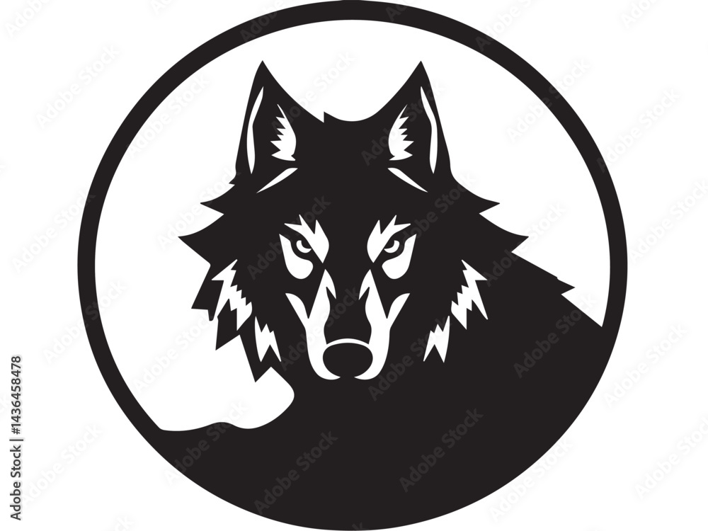 Obraz premium Wolf logo. Wild head wolf fierce face logo design. Wolf head icon, wolf head simple logo vector silhouette. 