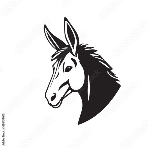 Donkey head silhouette on white background. Donkey icon. Donkey logo. Vector illustration.