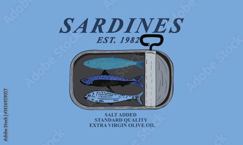  Sardines Tin box seafood fish vector fish tee shirt artwork or poster, sticker and other uses