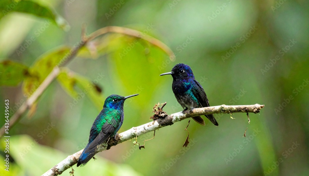 blue hummingbird. blurred forest background blue hummingbird. blurred forest background