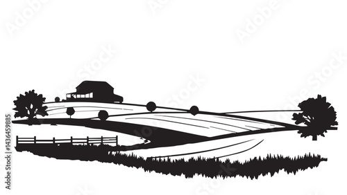 Farm silhouette. Farm landscape silhouette. Vector illustration. 