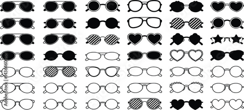 Sunglasses vector collection, modern vintage styles, fashionable eyewear silhouettes,