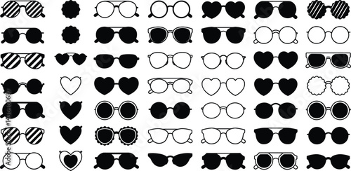 Sunglasses vector collection, modern vintage styles, fashionable eyewear silhouettes,