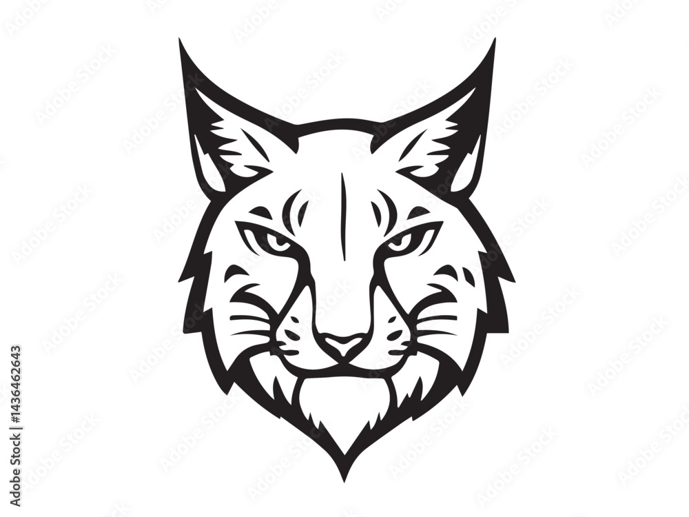 Obraz premium Black Lynx head silhouette on white background. Minimalist logo design of a lynx cat. Lynx icon. Lynx logo. 