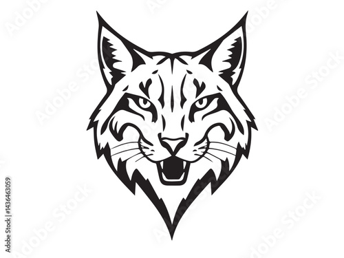 Black Lynx head silhouette on white background. Minimalist logo design of a lynx cat. Lynx logo. 