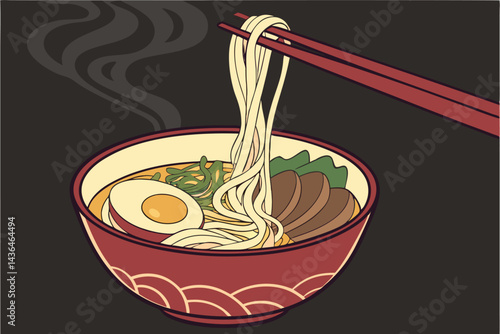 38 Steaming ramen bowl, dramatic lighting, creamy egg yolk, melted cheese, green onions, savory broth, noodle pull, smoky atmosphere, dark background, food photography, high contrast, glossy textures,
