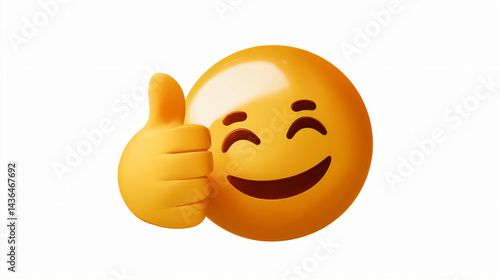 Happy face emoji giving a thumbs up, isolated on a white background