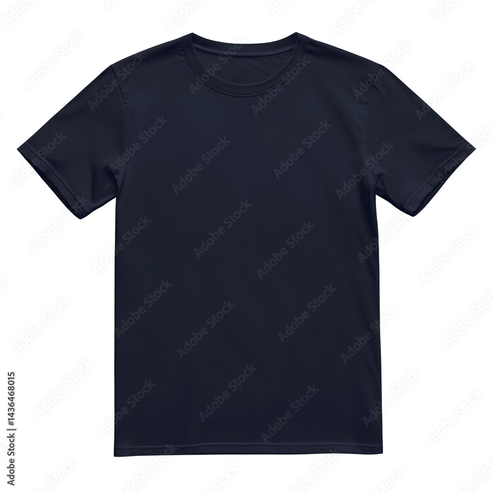 Isolated navy blue t-shirt showcases garment style and textile fabric details Isolated navy blue t-shirt showcases garment style and textile fabric details