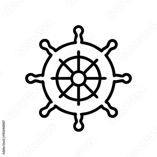 Dharma Wheel Icon in Simple Line Art Style  