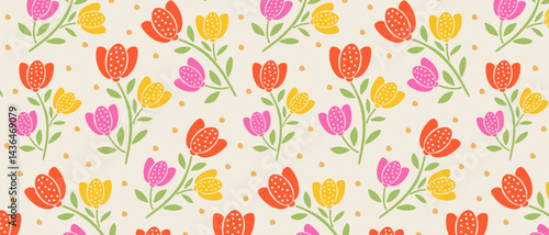 Wallpaper Mural Retro floral cute pattern. Seamless floral bright cheerful background. Torontodigital.ca