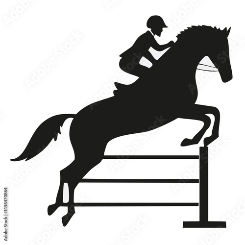 Horse Rider Jumping Over Obstacle Vector