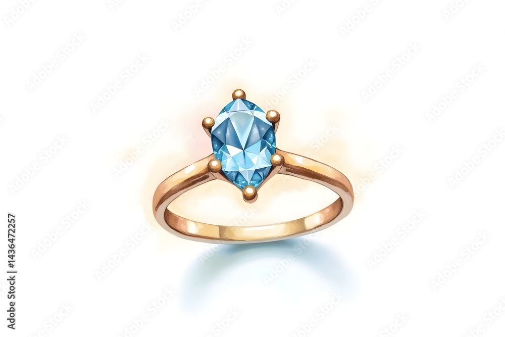 Watercolor Diamond Ring with Sparkling Gemstone on White Watercolor Diamond Ring with Sparkling Gemstone on White