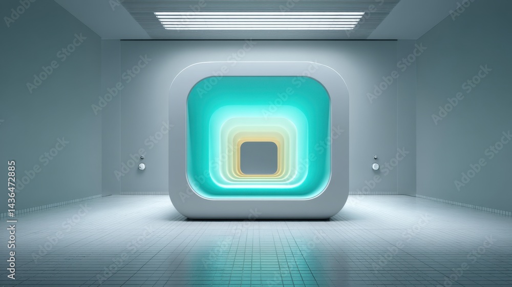 Minimalistic futuristic room with glowing layered portal in olo color tones symbolizing advanced perception and ideal for sci-fi environments, conceptual art, and visionary branding Minimalistic futuristic room with glowing layered portal in olo color tones symbolizing advanced perception and ideal for sci-fi environments, conceptual art, and visionary branding