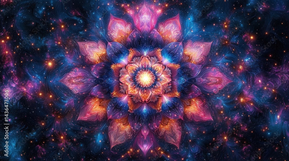 Cosmic Mandala Flower, Galaxy Background, Spiritual Art Cosmic Mandala Flower, Galaxy Background, Spiritual Art