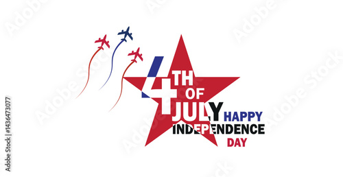 4th of july happy independence day usa. air plane with fourth of july text, US national holiday.fourth of july for poster, banner, png and vector illustration on transparent background