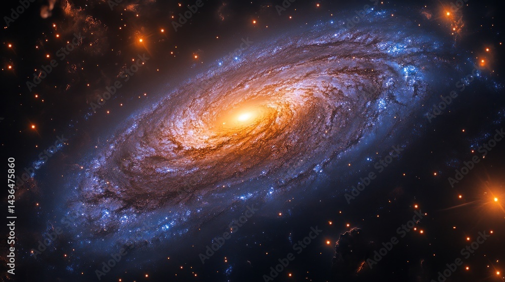 Obraz premium Spiral Galaxy Rotating in Deep Space, Starfield Background, Astronomy