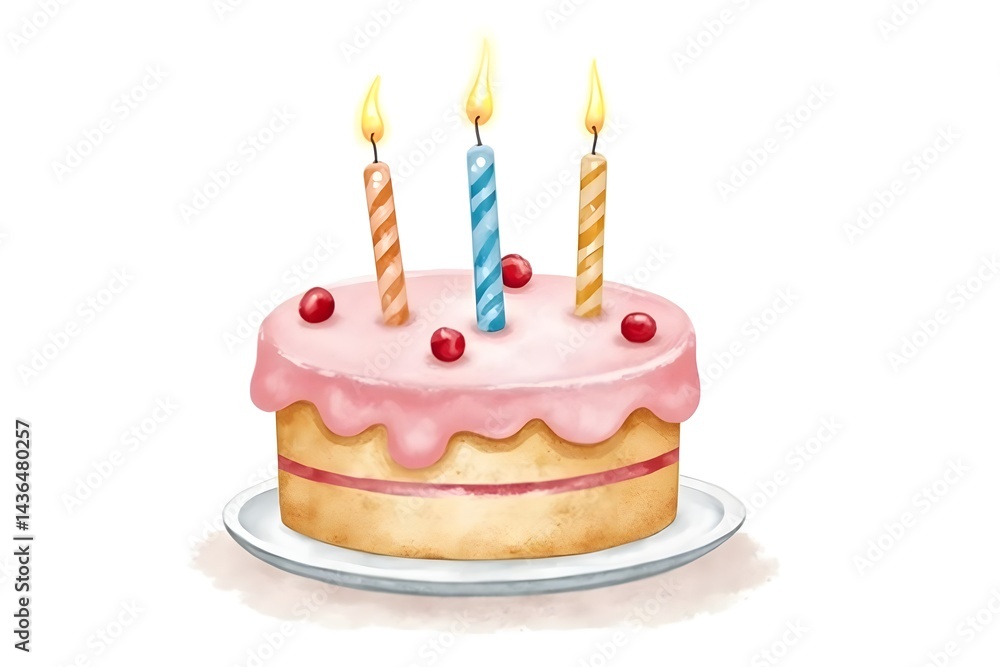 Watercolor Birthday Cake with Candles and Frosting Watercolor Birthday Cake with Candles and Frosting
